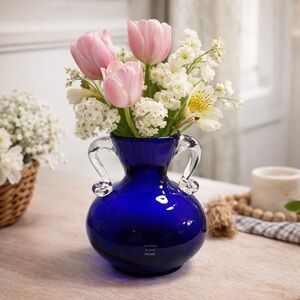 Vintage Cobalt Blue Art Glass Vase | Hand Blown | Poland